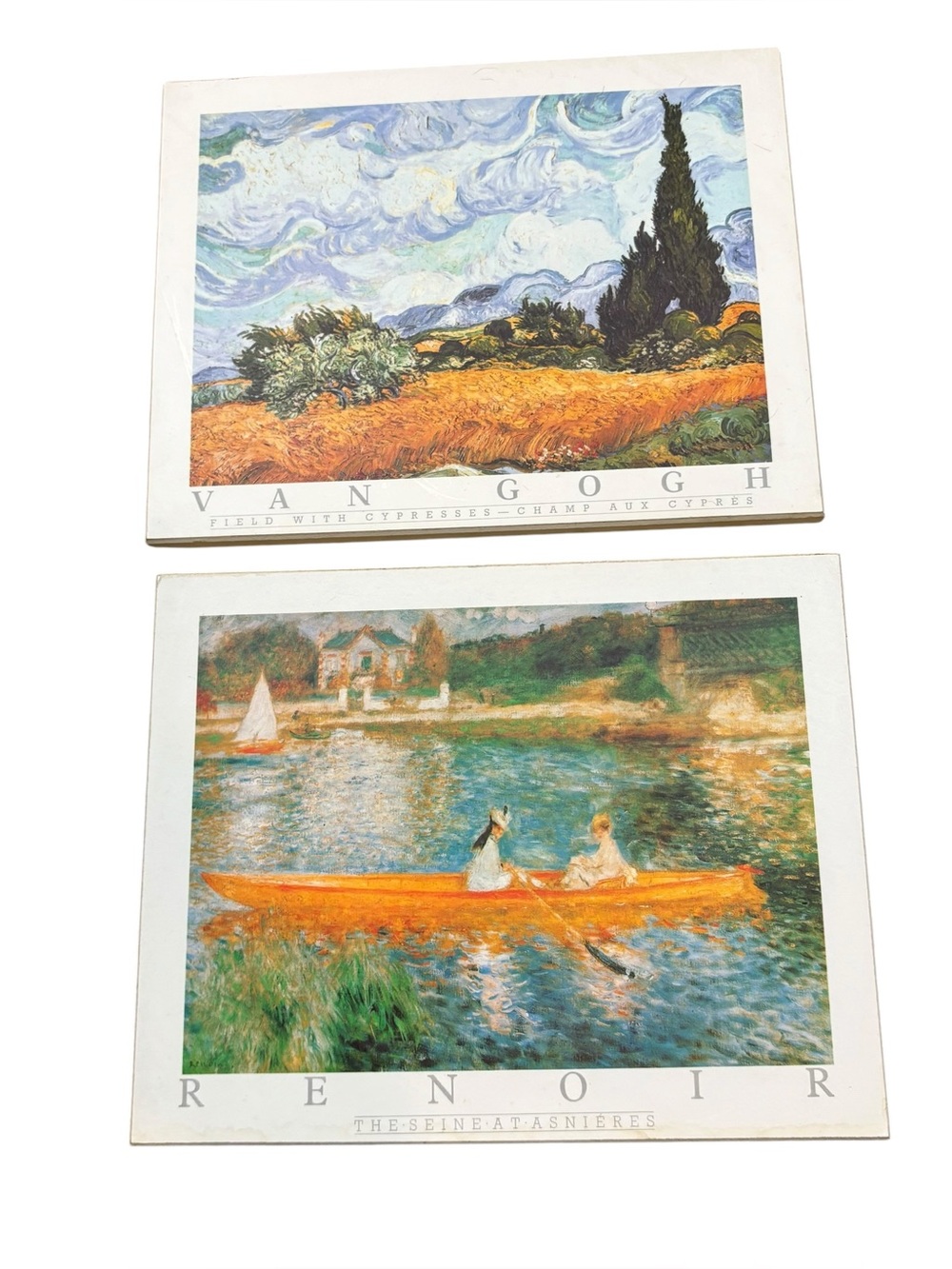 Two small Art Prints Van Gogh Wheat‎ Field with Cypresses and Renoir Ladies Boat